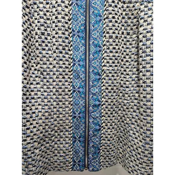 CHICO'S Beige Blue Black Check Tweed Full Zip Fringe Jacket Blazer Size 2 12 - Picture 3 of 10